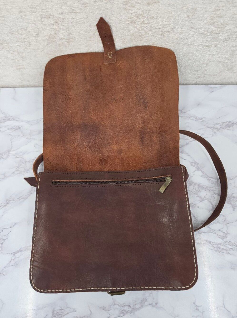 Handmade Vintage Brown Leather Crossbody Messenger Bag - Picture 10 of 13